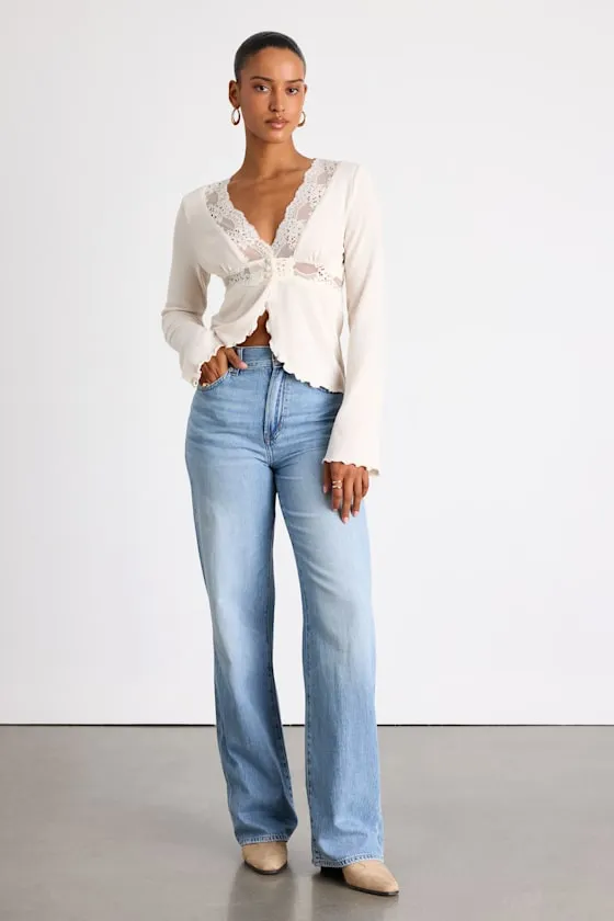 Jordy Ivory Lace Long Sleeve Sweater Top sold by Lulus product image thumbnail 4