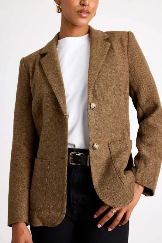 Avielle Brown Wool Tweed Collared Blazer sold by Lulus