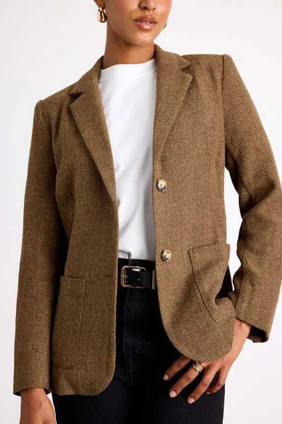 Avielle Brown Wool Tweed Collared Blazer sold by Lulus