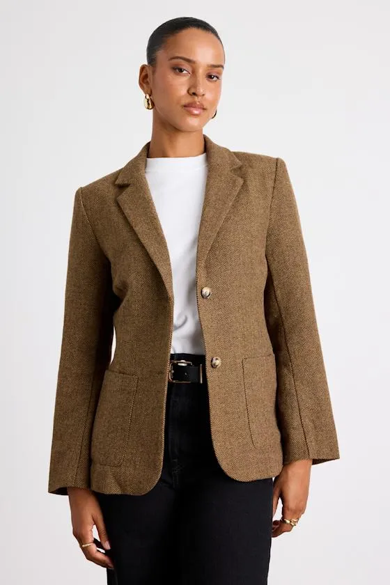 Avielle Brown Wool Tweed Collared Blazer sold by Lulus product image thumbnail 2