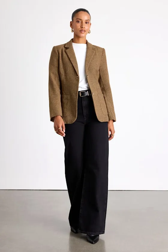 Avielle Brown Wool Tweed Collared Blazer sold by Lulus product image thumbnail 3
