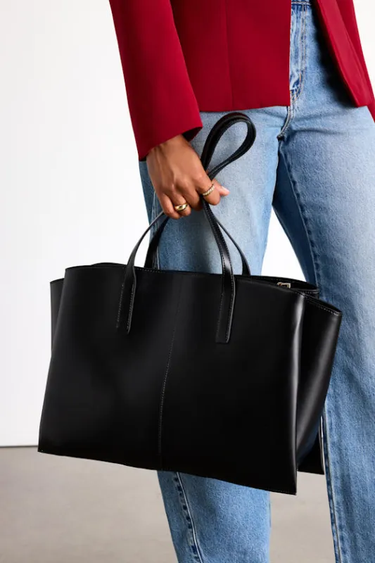 Levine Black Vegan Leather Oversized Tote Bag sold by Lulus