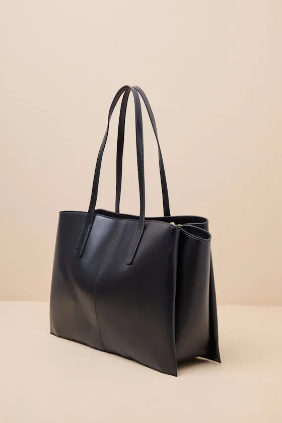 Levine Black Vegan Leather Oversized Tote Bag sold by Lulus product image thumbnail 4