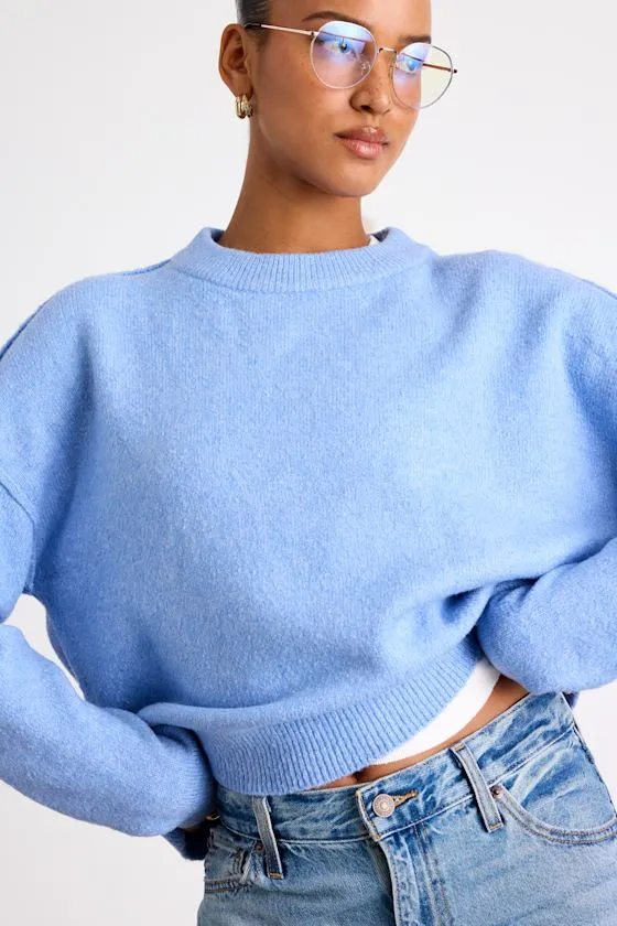 Lena Dusty Blue Crew Neck Pullover Sweater sold by Lulus