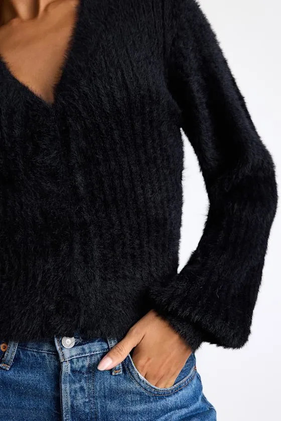 Colby Black Eyelash Knit Button-Front Cardigan Sweater sold by Lulus product image thumbnail 2