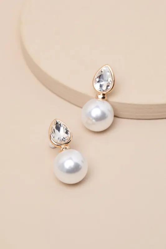 Rosaline 18KT Gold Pearl Rhinestone Stud Earrings sold by Lulus