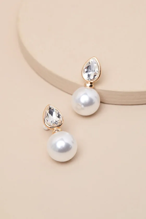 Rosaline 18KT Gold Pearl Rhinestone Stud Earrings sold by Lulus