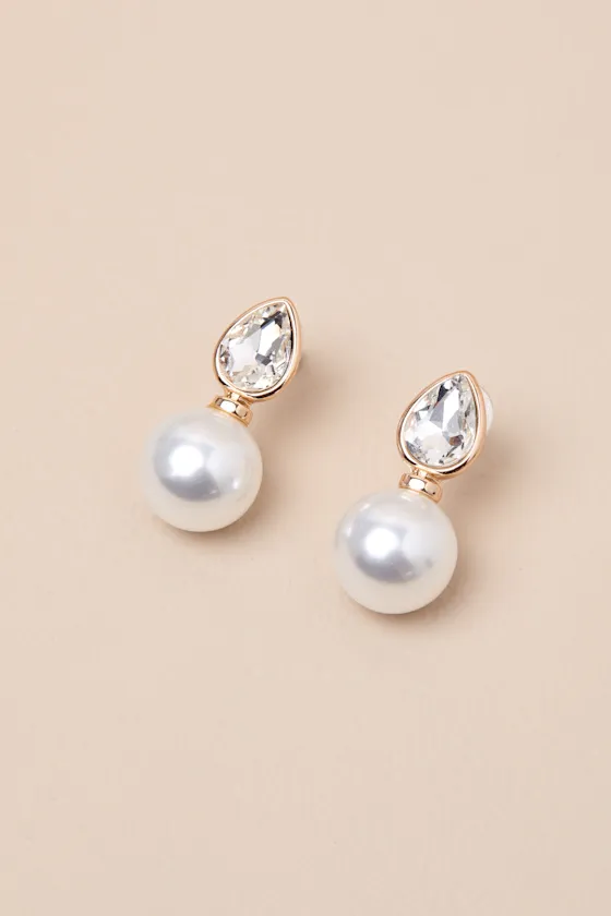 Rosaline 18KT Gold Pearl Rhinestone Stud Earrings sold by Lulus product image thumbnail 2
