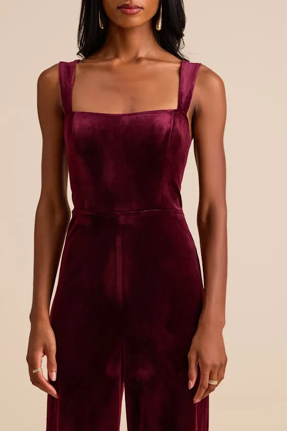 Sayana Burgundy Velvet Sleeveless Straight Leg Jumpsuit sold by Lulus product image thumbnail 2