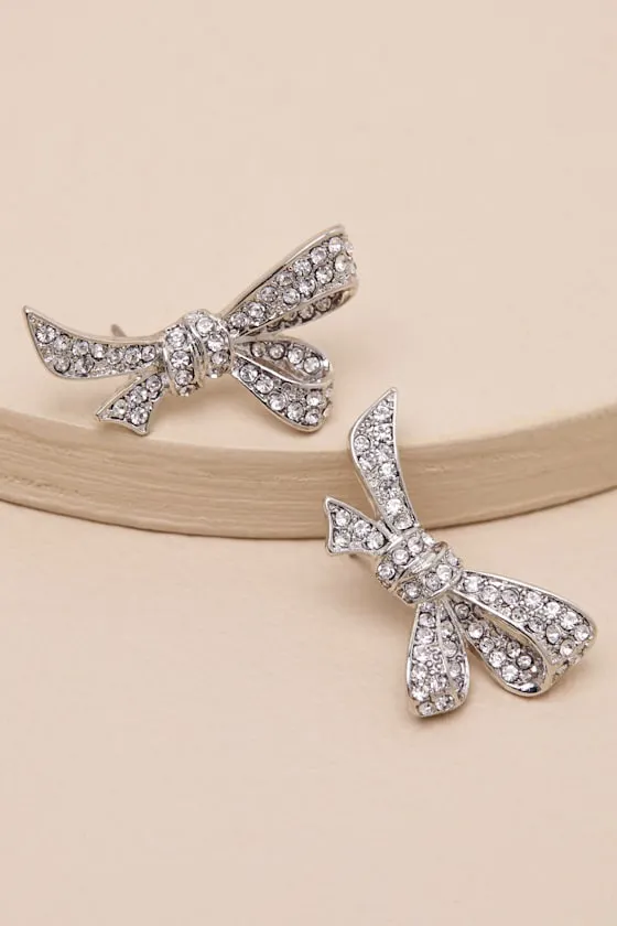 Mavienne Silver Rhinestone Bow Earrings sold by Lulus product image thumbnail 2