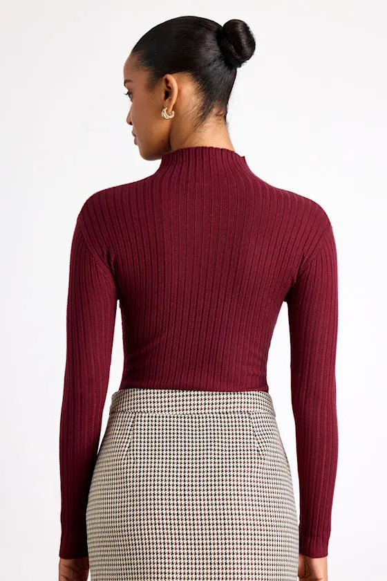 Crawford Burgundy Long Sleeve Mock Neck Bodysuit sold by Lulus product image thumbnail 2