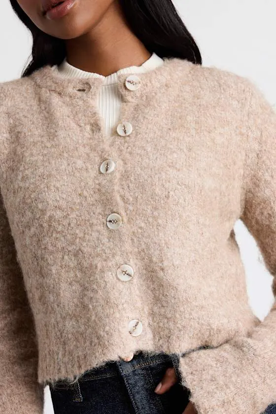 Lovette Beige Boucle Button-Front Cropped Cardigan Sweater sold by Lulus product image thumbnail 2