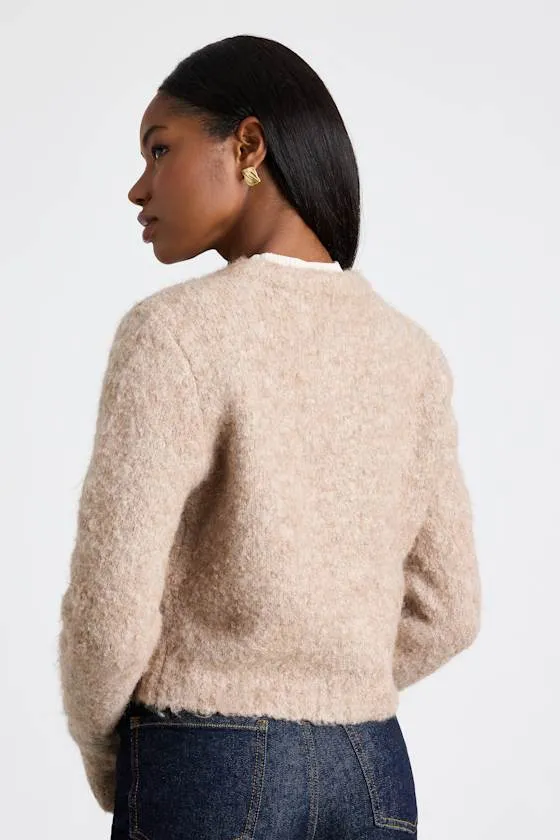 Lovette Beige Boucle Button-Front Cropped Cardigan Sweater sold by Lulus product image thumbnail 3
