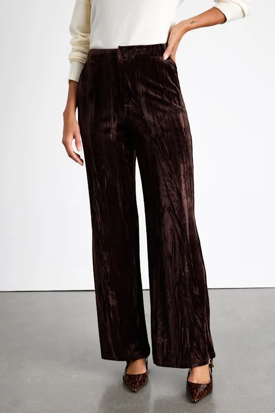 Tuley Dark Brown Crushed Velvet Wide-Leg Pants sold by Lulus product image thumbnail 2