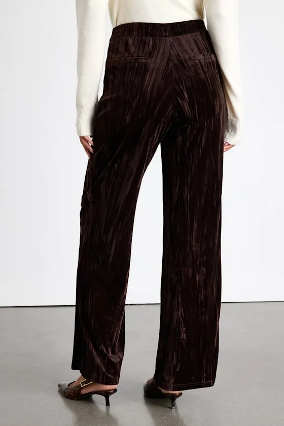 Tuley Dark Brown Crushed Velvet Wide-Leg Pants sold by Lulus product image thumbnail 3