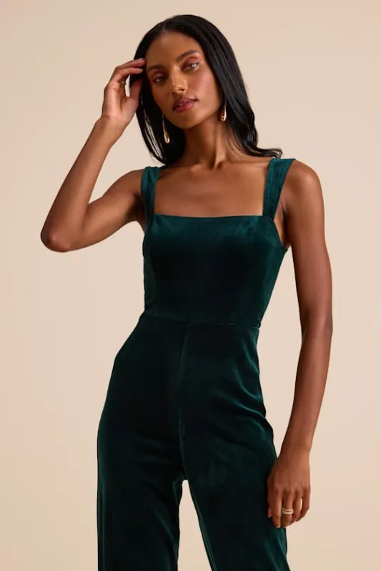 Sayana Emerald Velvet Sleeveless Straight Leg Jumpsuit sold by Lulus