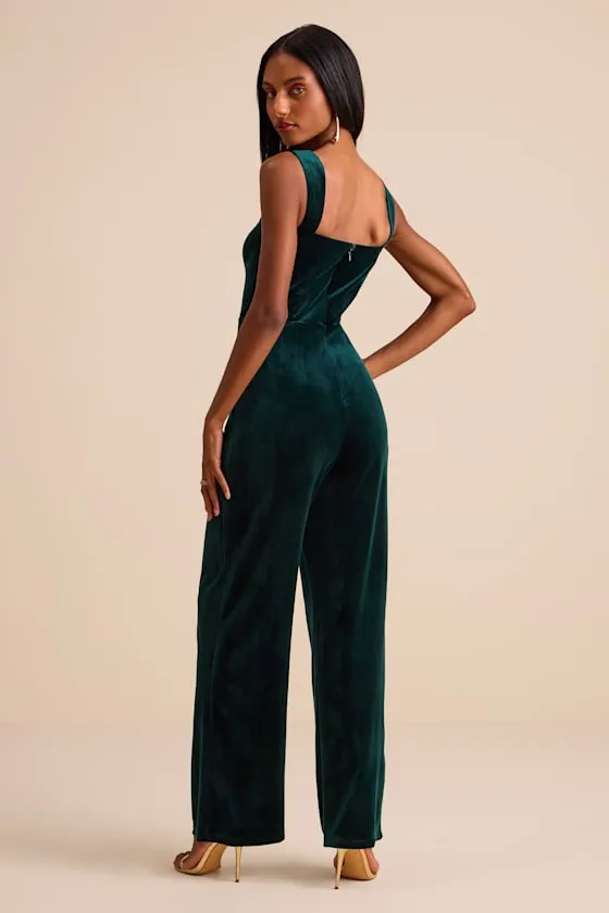 Sayana Emerald Velvet Sleeveless Straight Leg Jumpsuit sold by Lulus product image thumbnail 3
