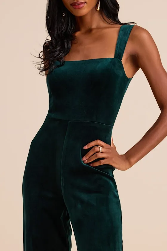 Sayana Emerald Velvet Sleeveless Straight Leg Jumpsuit sold by Lulus product image thumbnail 4