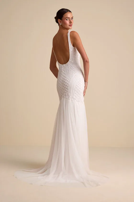 Kentworth Ivory Sequin Beaded Scoop Back Maxi Dress sold by Lulus