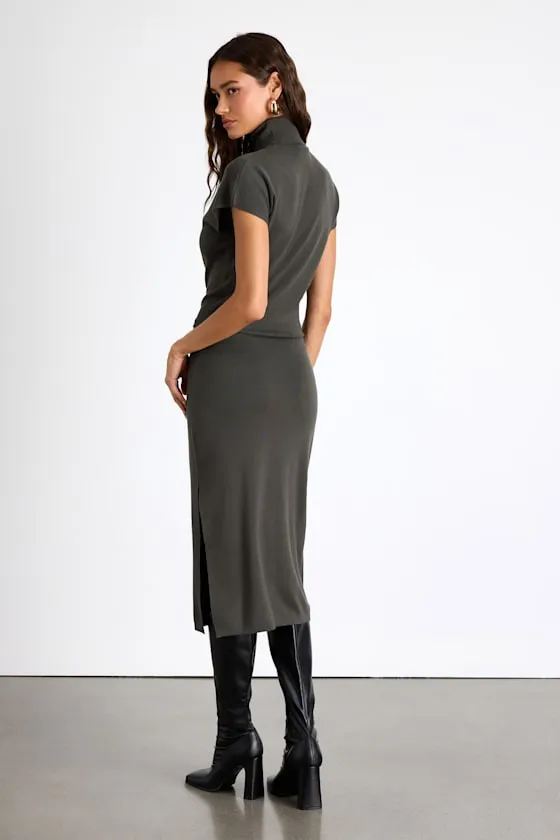 Ashford Grey Turtleneck Short Sleeve Sweater Midi Dress sold by Lulus product image thumbnail 3