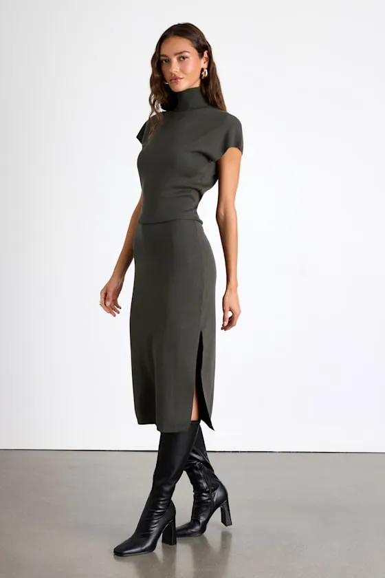 Ashford Grey Turtleneck Short Sleeve Sweater Midi Dress sold by Lulus product image thumbnail 4