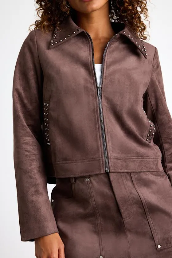 Nilza Chocolate Brown Suede Studded Jacket sold by Lulus product image thumbnail 3