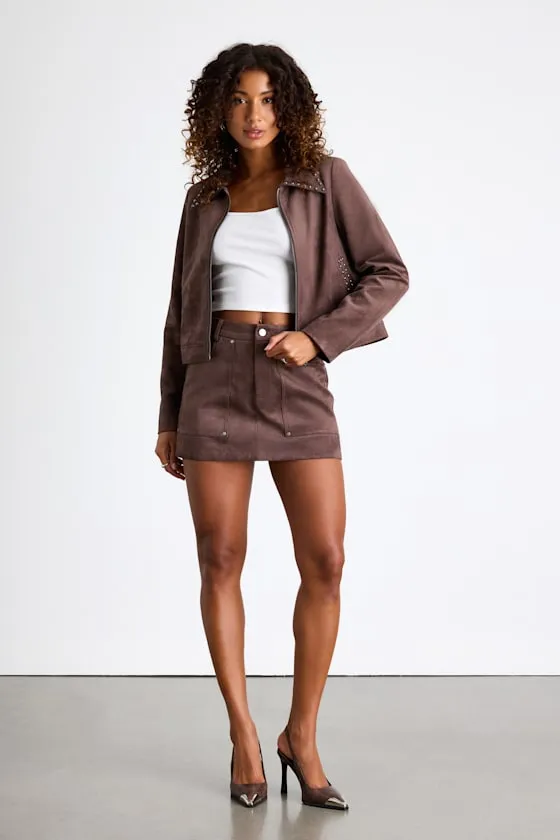 Nilza Chocolate Brown Suede Studded Jacket sold by Lulus product image thumbnail 4