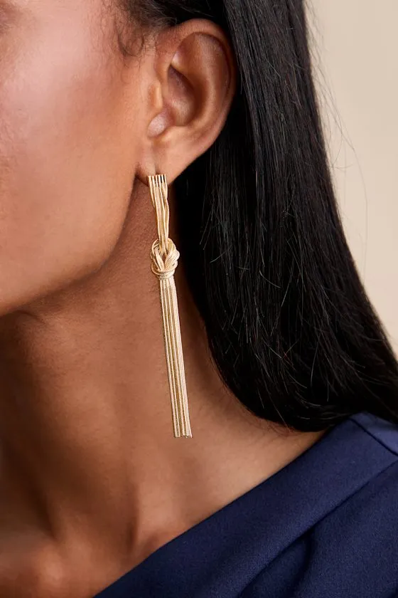 Vamika Gold Knotted Chain Drop Earrings sold by Lulus product image thumbnail 2