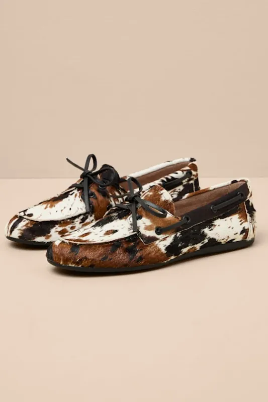 Sag Cow Print Calf Hair Leather Lace-Up Loafers sold by Lulus