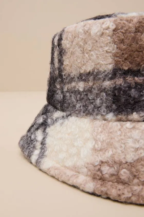 Harten Brown and Black Plaid Teddy Bucket Hat sold by Lulus product image thumbnail 2