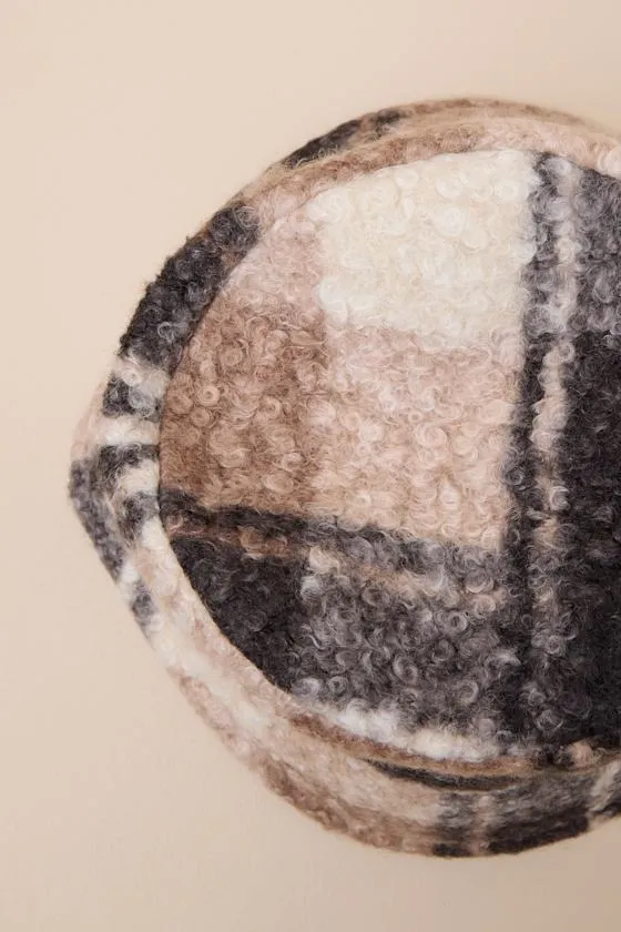 Harten Brown and Black Plaid Teddy Bucket Hat sold by Lulus product image thumbnail 3