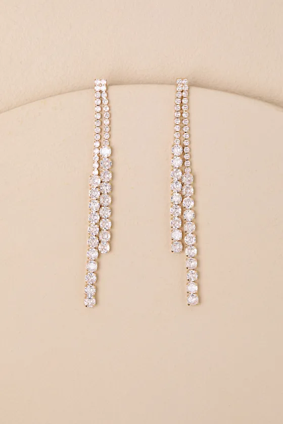 Jamille Gold Rhinestone Drop Earrings sold by Lulus product image thumbnail 2