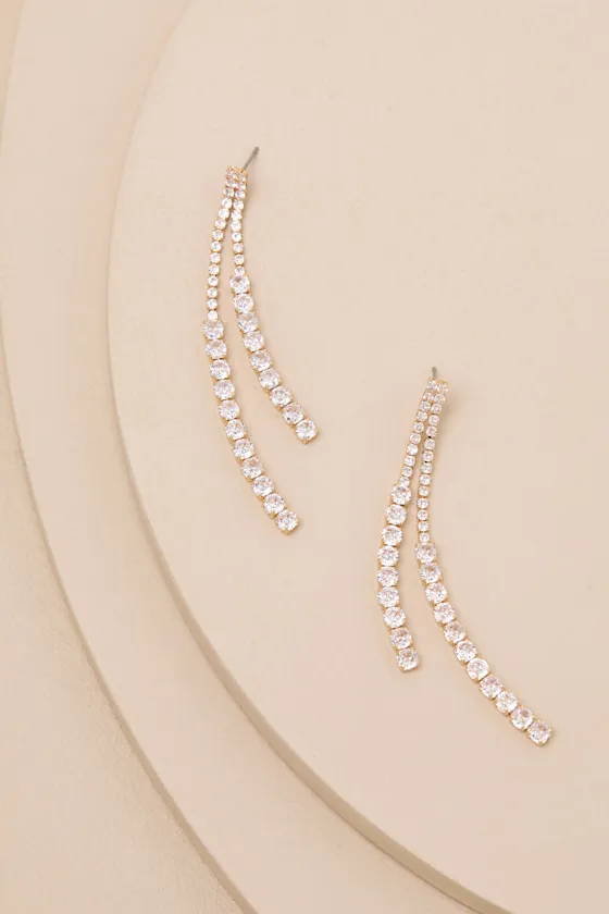 Jamille Gold Rhinestone Drop Earrings sold by Lulus product image thumbnail 4