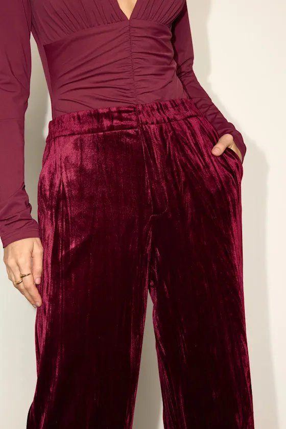 Tuley Dark Red Crushed Velvet Wide-Leg Pants sold by Lulus product image thumbnail 4