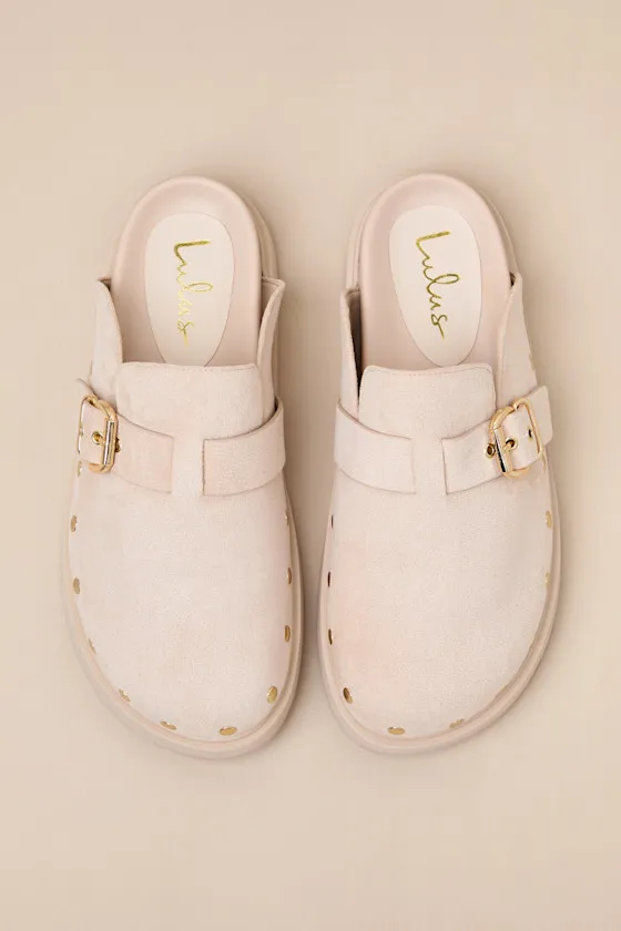 Tripoli Sand Suede Studded Slide-On Clogs sold by Lulus product image thumbnail 4