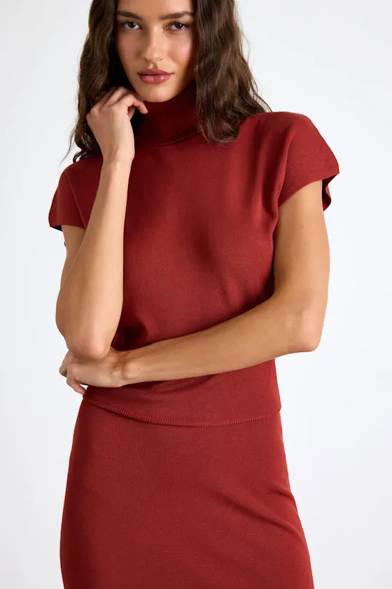 Ashford Rust Red Turtleneck Short Sleeve Sweater Midi Dress sold by Lulus product image thumbnail 2