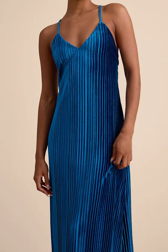 Kauri Dark Teal Blue Velvet Pleated Backless Maxi Dress sold by Lulus product image thumbnail 2