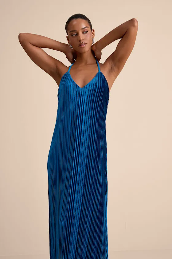 Kauri Dark Teal Blue Velvet Pleated Backless Maxi Dress sold by Lulus product image thumbnail 4
