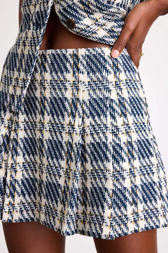 Harlaw Navy Multi Plaid Tweed Mid-Rise Skort sold by Lulus product image thumbnail 2
