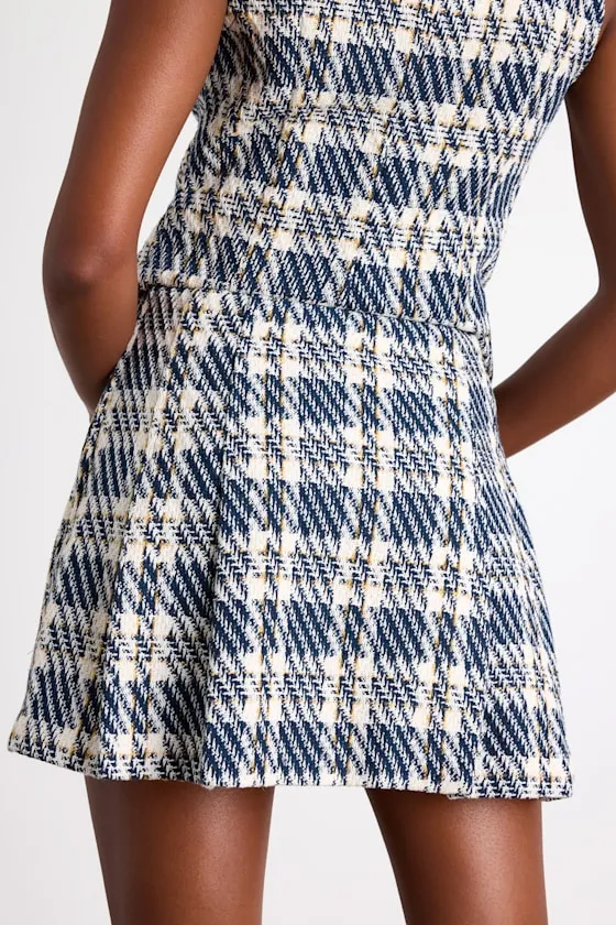 Harlaw Navy Multi Plaid Tweed Mid-Rise Skort sold by Lulus product image thumbnail 4