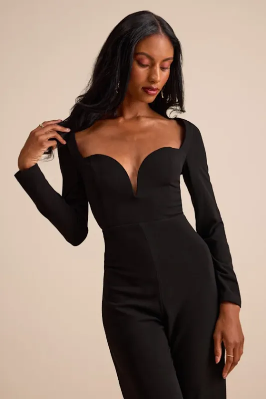 Eastyn Black Long Sleeve Straight Leg Jumpsuit sold by Lulus