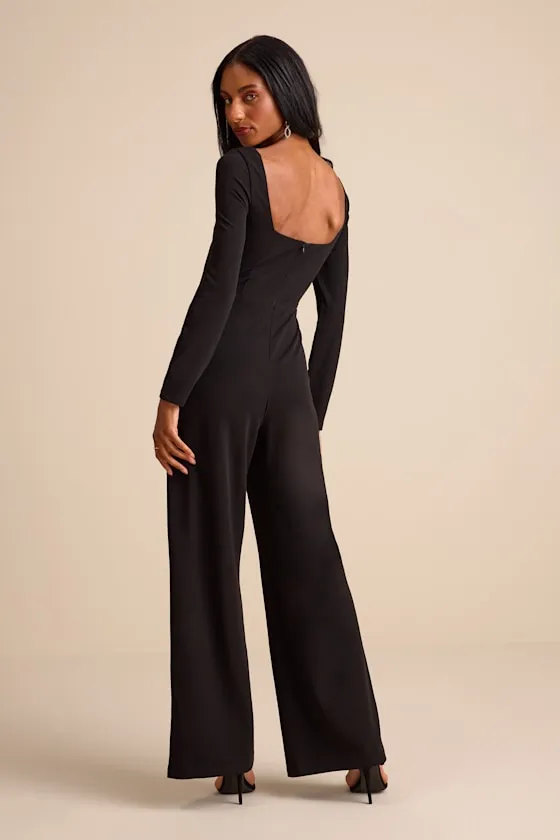 Eastyn Black Long Sleeve Straight Leg Jumpsuit sold by Lulus product image thumbnail 3