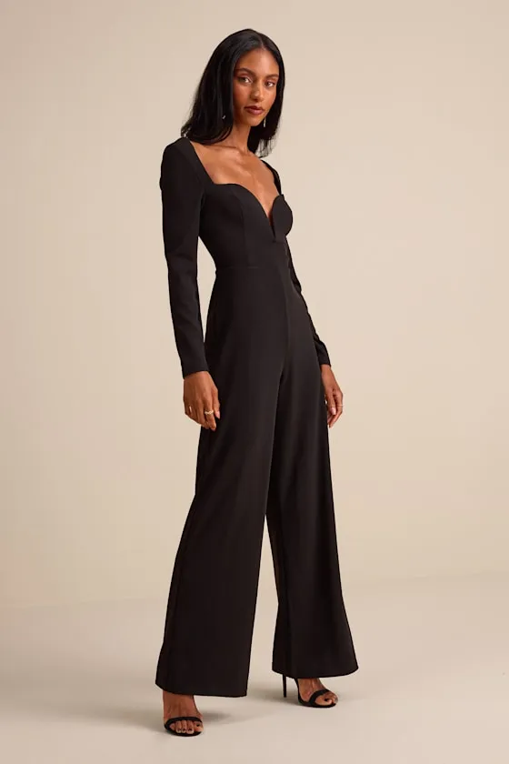 Eastyn Black Long Sleeve Straight Leg Jumpsuit sold by Lulus product image thumbnail 4