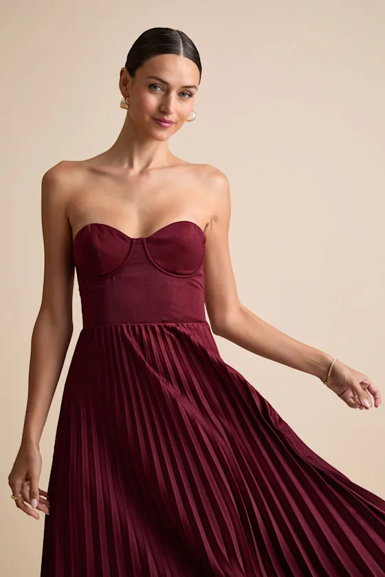 Irelyn Burgundy Satin Bustier Midi Dress sold by Lulus product image thumbnail 2