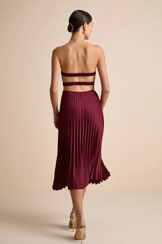 Irelyn Burgundy Satin Bustier Midi Dress sold by Lulus product image thumbnail 3