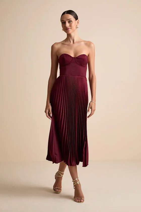 Irelyn Burgundy Satin Bustier Midi Dress sold by Lulus product image thumbnail 4