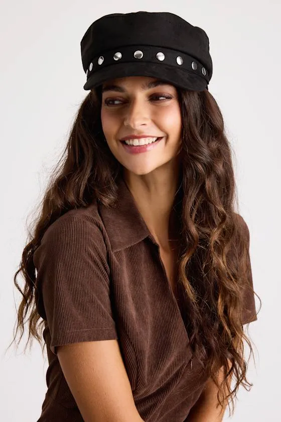 Wilfreda Black Suede Studded Cabbie Hat sold by Lulus product image thumbnail 3
