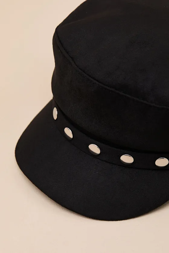 Wilfreda Black Suede Studded Cabbie Hat sold by Lulus product image thumbnail 4