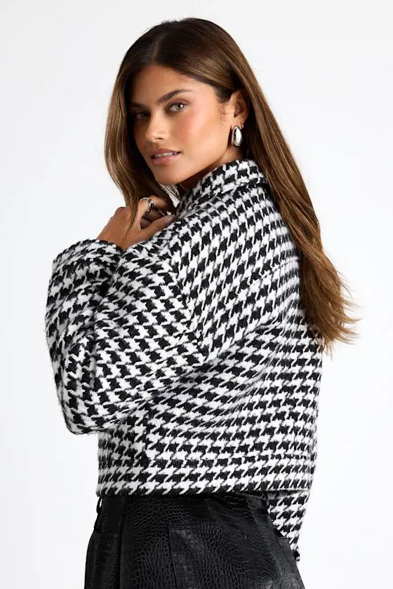Bexlee Black and White Houndstooth Cropped Bomber Jacket sold by Lulus product image thumbnail 4