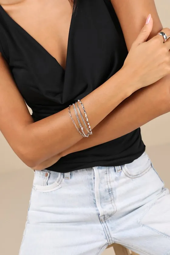 Simply Glamorous Silver Layered Rhinestone Chain Bracelet sold by Lulus